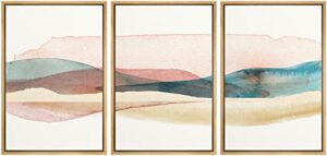 nwt canvas print wall art set abstract watercolor mountain range geometric wilderness illustrations modern art rustic landscape pastel for living room, bedroom, office – 24″x36″x3 natural