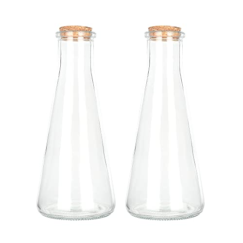 Magic Season Decorative Glass Bottles with Cork Stoppers (12 fl oz. Tapered Bottles / 2 Pcs)