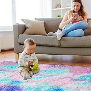 Shaggy Area Rugs, Kids Rugs for Bedroom Girls, Soft Fluffy Colorful Rainbow Kids Rugs for Girls Bedroom Tie Dye Area Rug Purple Rugs for Kids Bedroom Non Slip Rectangle Shag Fuzzy Carpet