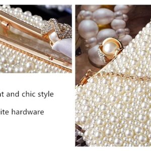 ASPHODELCHIC Women Pearl Evening Bag Bride Beaded Clutch Purse Cream White for Wedding Party (Ivory white) Small