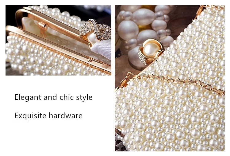 ASPHODELCHIC Women Pearl Evening Bag Bride Beaded Clutch Purse Cream White for Wedding Party (Ivory white) Small