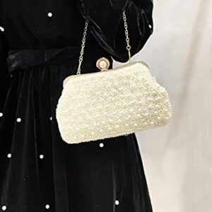 ASPHODELCHIC Women Pearl Evening Bag Bride Beaded Clutch Purse Cream White for Wedding Party (Ivory white) Small