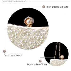 ASPHODELCHIC Women Pearl Evening Bag Bride Beaded Clutch Purse Cream White for Wedding Party (Ivory white) Small