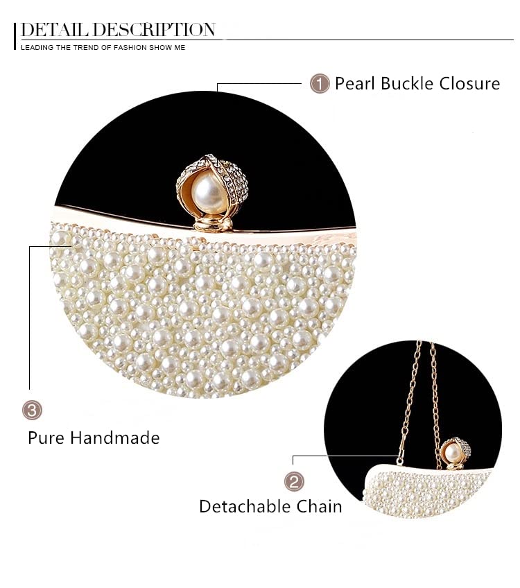 ASPHODELCHIC Women Pearl Evening Bag Bride Beaded Clutch Purse Cream White for Wedding Party (Ivory white) Small