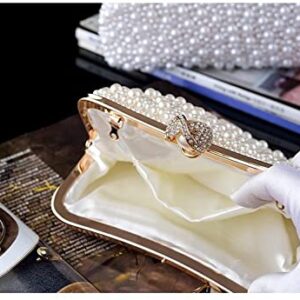 ASPHODELCHIC Women Pearl Evening Bag Bride Beaded Clutch Purse Cream White for Wedding Party (Ivory white) Small