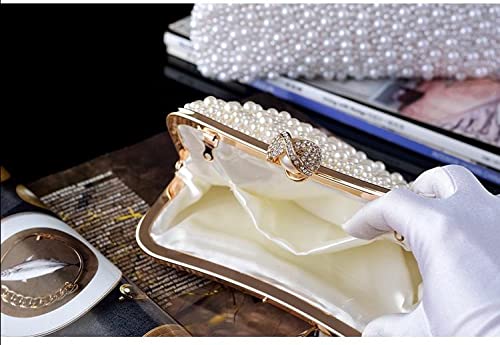 ASPHODELCHIC Women Pearl Evening Bag Bride Beaded Clutch Purse Cream White for Wedding Party (Ivory white) Small