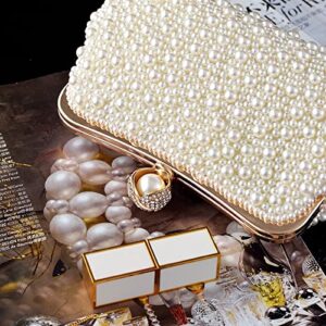 ASPHODELCHIC Women Pearl Evening Bag Bride Beaded Clutch Purse Cream White for Wedding Party (Ivory white) Small