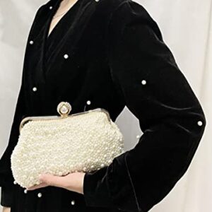 ASPHODELCHIC Women Pearl Evening Bag Bride Beaded Clutch Purse Cream White for Wedding Party (Ivory white) Small