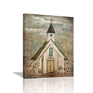 farmhouse decor wall art country church pictures christian religious faith framed artwork rustic canvas prints painting vintage cotton encircled church poster for church living room bedroom 12″x16″