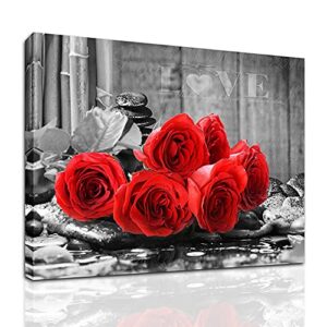 ymyxmc33 red rose flower picture decor wall art canvas print black and white poster country love decoration bedroom kitchen bathroom12x15