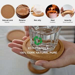 Natural Round Cork Coasters for Drinks with Lip Edge Absorbent Heat and Water Resistant Reusable Durable Saucers for Bar Glass Cup / Mug Coffee Coasters (2, PCS)