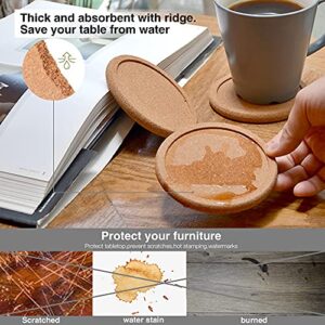 Natural Round Cork Coasters for Drinks with Lip Edge Absorbent Heat and Water Resistant Reusable Durable Saucers for Bar Glass Cup / Mug Coffee Coasters (2, PCS)