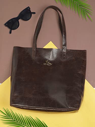 Piazza Leather Tote Bag in Full Grain Calfskin Leather Tote Shoulder Bag Big Capacity Handbag (Coffee Chocolate)