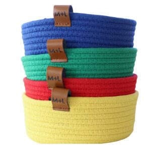 m+l maple and lark woven cotton rope basket, 7 x 3 inch basket for toy storage household storage nursery bin playroom storage playroom bin toy bin (primary set ( red, yellow, green, blue))