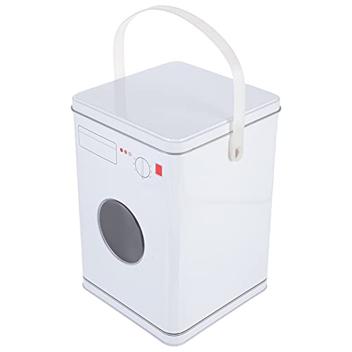 NUOBESTY Metal Storage Box Container Iron Storage Trunks Storage Chests with Lid Laundry Powder Storage Tin Box Holder White (Washing Machine Shape)