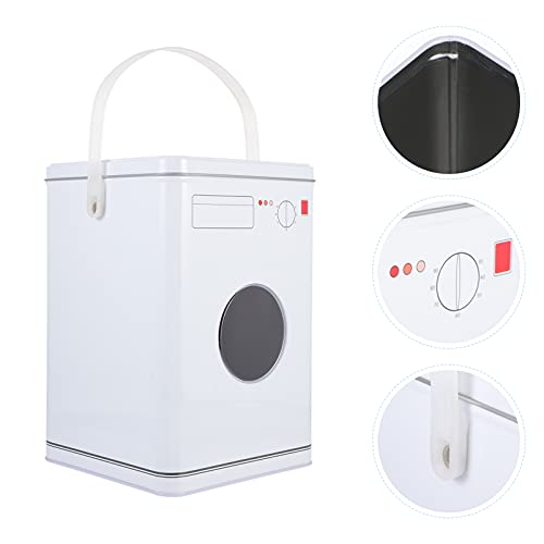 NUOBESTY Metal Storage Box Container Iron Storage Trunks Storage Chests with Lid Laundry Powder Storage Tin Box Holder White (Washing Machine Shape)