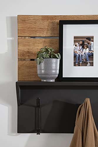 Kate and Laurel Samuels Farmhouse 5-Hook Wall Shelf, 42 x 5 x 22, Rustic Brown and Black, Decorative Wall Storage