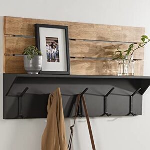 Kate and Laurel Samuels Farmhouse 5-Hook Wall Shelf, 42 x 5 x 22, Rustic Brown and Black, Decorative Wall Storage