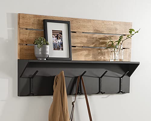 Kate and Laurel Samuels Farmhouse 5-Hook Wall Shelf, 42 x 5 x 22, Rustic Brown and Black, Decorative Wall Storage