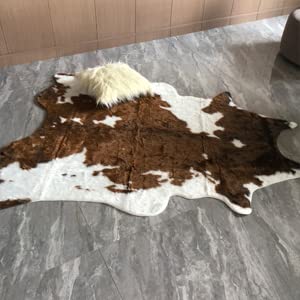 Cow Print Rug Faux Cowhide Area Rug Hide Animal Print Faux Fur Carpet Mat Nice for Living Room Bedroom Western Home Decor, 3.6x2.7Ft