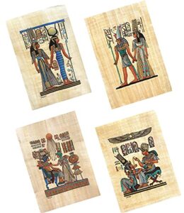 nilecart collection of 4 sheets egyptian papyrus paintings original hand painted papyrus paper ancient egyptian size 9×13 in. handmade in egypt. (kings & queens collection)
