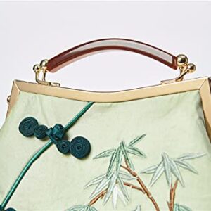 Women Chinese Classical Bamboo Embroidery Purse Vintage Embroidery Clutch Handag with Tassel and Pendant