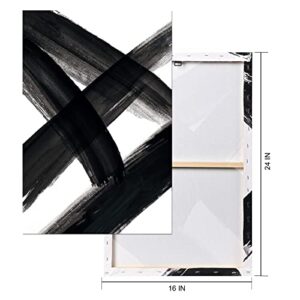 ArtbyHannah Black and White Abstract Canvas Wall Art with Strokes Abstract Shapes Illustrations Modern Art Prints for Living Room Bedroom Decoration - 3 Panels 16x24 inch