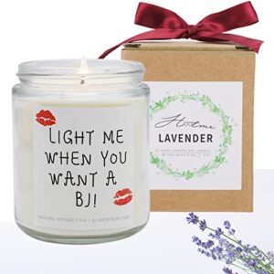 lavender scented soy candles (9 oz), funny boyfriend gifts, husband gifts, adult humor anniversary/birthday gifts for him – light me when you want a bj