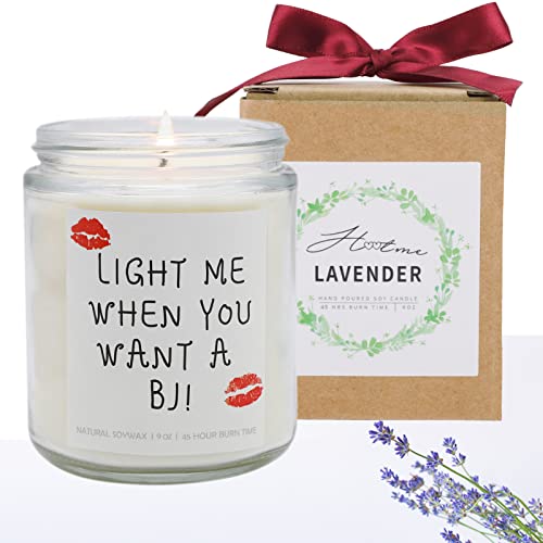 Lavender Scented Soy Candles (9 oz), Funny Boyfriend Gifts, Husband Gifts, Adult Humor Anniversary/Birthday Gifts for Him - Light Me When You Want A BJ