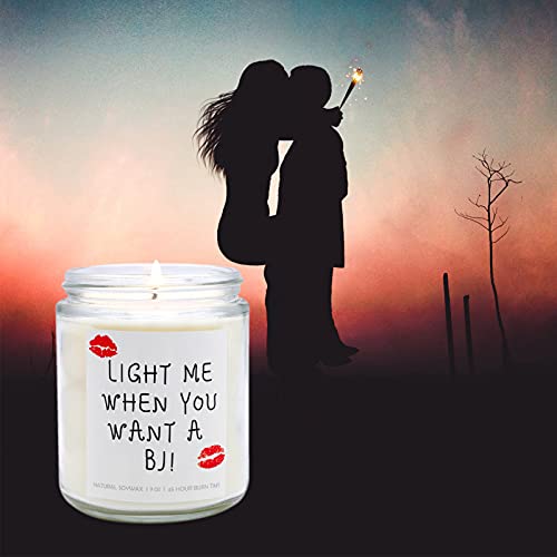 Lavender Scented Soy Candles (9 oz), Funny Boyfriend Gifts, Husband Gifts, Adult Humor Anniversary/Birthday Gifts for Him - Light Me When You Want A BJ