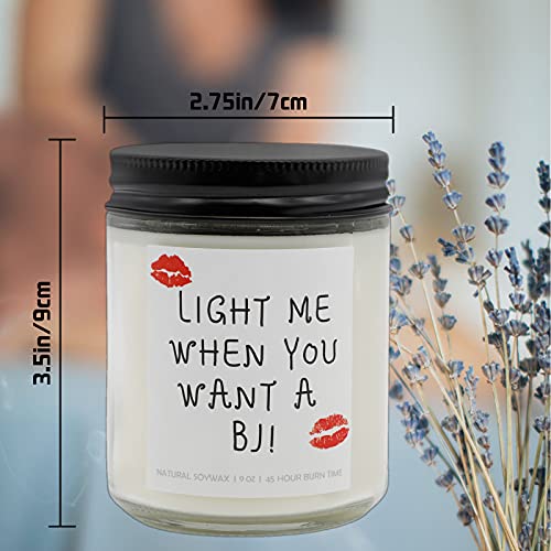 Lavender Scented Soy Candles (9 oz), Funny Boyfriend Gifts, Husband Gifts, Adult Humor Anniversary/Birthday Gifts for Him - Light Me When You Want A BJ