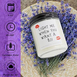 Lavender Scented Soy Candles (9 oz), Funny Boyfriend Gifts, Husband Gifts, Adult Humor Anniversary/Birthday Gifts for Him - Light Me When You Want A BJ