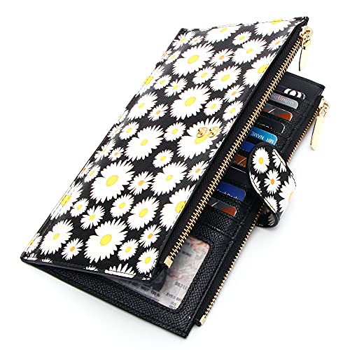 ZRTARY Wallets for Women RFID Blocking Leather Slim Bifold Multi Card Organizer Wallet with Zipper Pocket