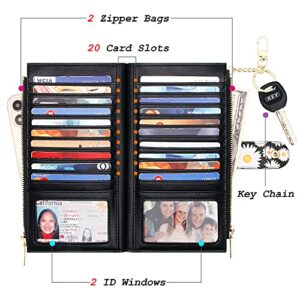 ZRTARY Wallets for Women RFID Blocking Leather Slim Bifold Multi Card Organizer Wallet with Zipper Pocket