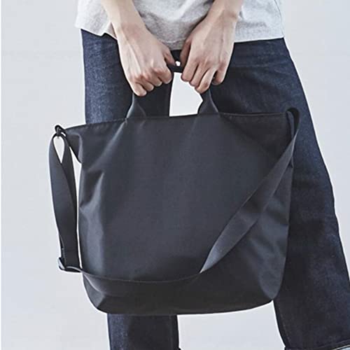 Women Men Large Vintage Nylon Tote Shoulder Bag Shopping Bag Handbag (Black)