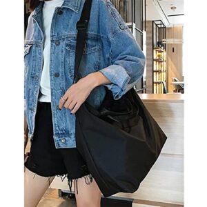 Women Men Large Vintage Nylon Tote Shoulder Bag Shopping Bag Handbag (Black)