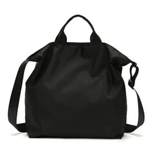 Women Men Large Vintage Nylon Tote Shoulder Bag Shopping Bag Handbag (Black)