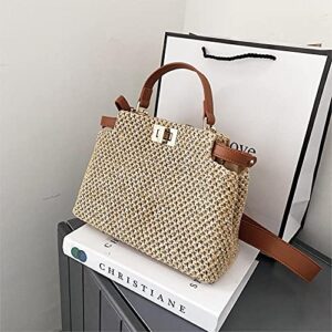 zyymmnn weave square tote bag summer straw bag women’s designer handbag beach travel bag shoulder messenger bag 24x11x17cm-5