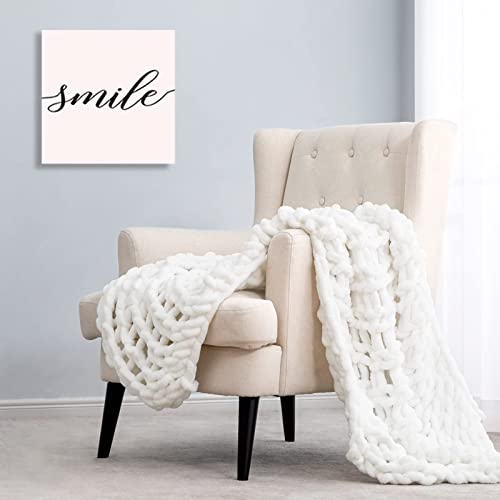 HBlife Chunky Knit Throw Blanket 40X40 Inches, Super Warm Soft Chenille Yarn Cable Knitted Blankets and Throws Boho Giant Cozy Thick Crochet Blanket for Sofa Bed Couch, White