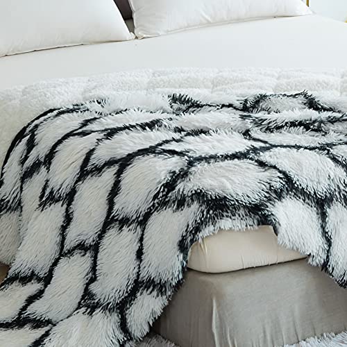 Kivik Shaggy Faux Fur Weighted Blanket 15 Pounds, Moroccan Print Long Fur Fluffy Heavy Throw Blanket for Adult,Plush Warm Thick Sherpa Furry Bed Blanket Gifts,Cream 48x72 Inches