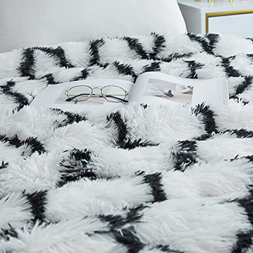 Kivik Shaggy Faux Fur Weighted Blanket 15 Pounds, Moroccan Print Long Fur Fluffy Heavy Throw Blanket for Adult,Plush Warm Thick Sherpa Furry Bed Blanket Gifts,Cream 48x72 Inches