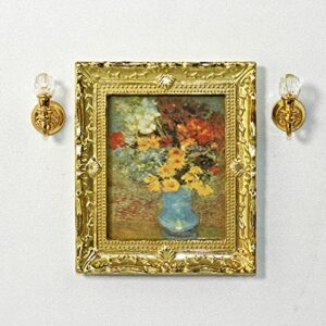 Acxico 3Pcs 1:12 Mini Miniature Gold Frame Art Wall Picture Oil Painting Home Decor