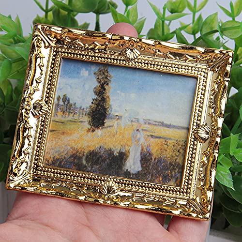 Acxico 3Pcs 1:12 Mini Miniature Gold Frame Art Wall Picture Oil Painting Home Decor