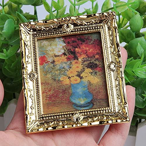 Acxico 3Pcs 1:12 Mini Miniature Gold Frame Art Wall Picture Oil Painting Home Decor