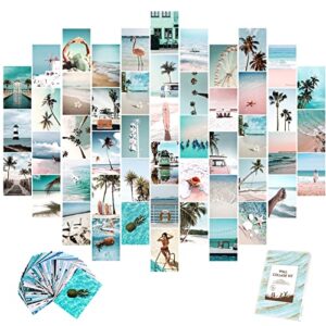 teal wall collage kit aesthetic pictures 50pcs 4×6 inch summer beach collage print kit vocation posters for room decor bule photo collage kit for wall aesthetic holiday room decor for teen girls