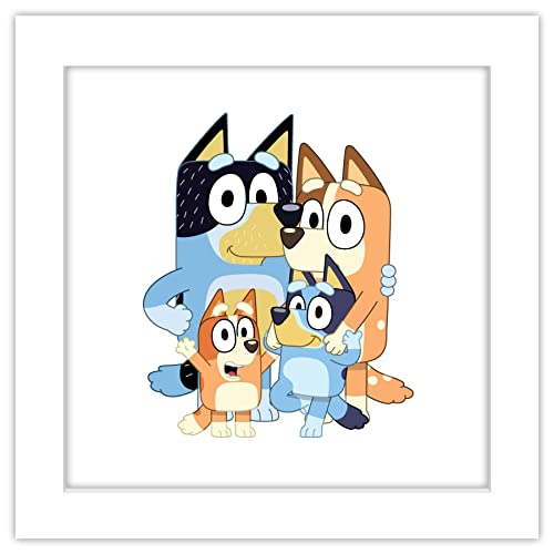 Trends International Gallery Pops Bluey - Dad, Mum, Bluey and Bingo Wall Art, White Framed Version, 12'' x 12''