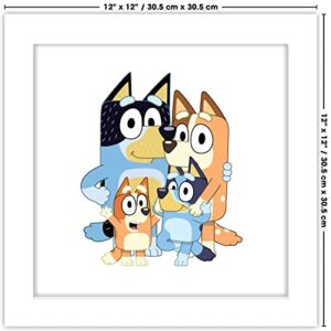 Trends International Gallery Pops Bluey - Dad, Mum, Bluey and Bingo Wall Art, White Framed Version, 12'' x 12''