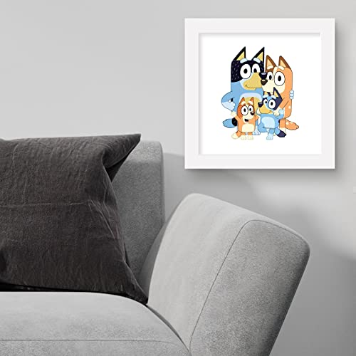 Trends International Gallery Pops Bluey - Dad, Mum, Bluey and Bingo Wall Art, White Framed Version, 12'' x 12''