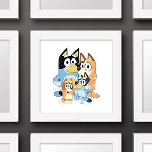 Trends International Gallery Pops Bluey - Dad, Mum, Bluey and Bingo Wall Art, White Framed Version, 12'' x 12''