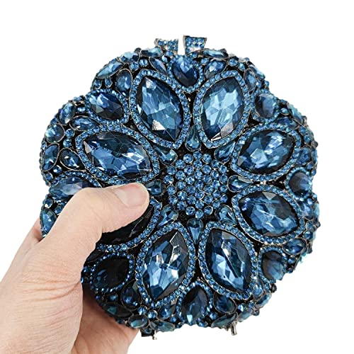 Elegant Round Crystal Clutch Evening Bags for Women Formal Party Handbags Bridal Wedding Purse (Turquoise,Mini)